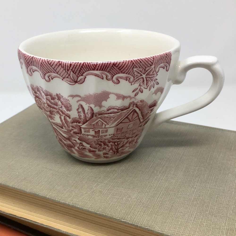 Single Made in England Red White Transferware English Countryside Tea Cup